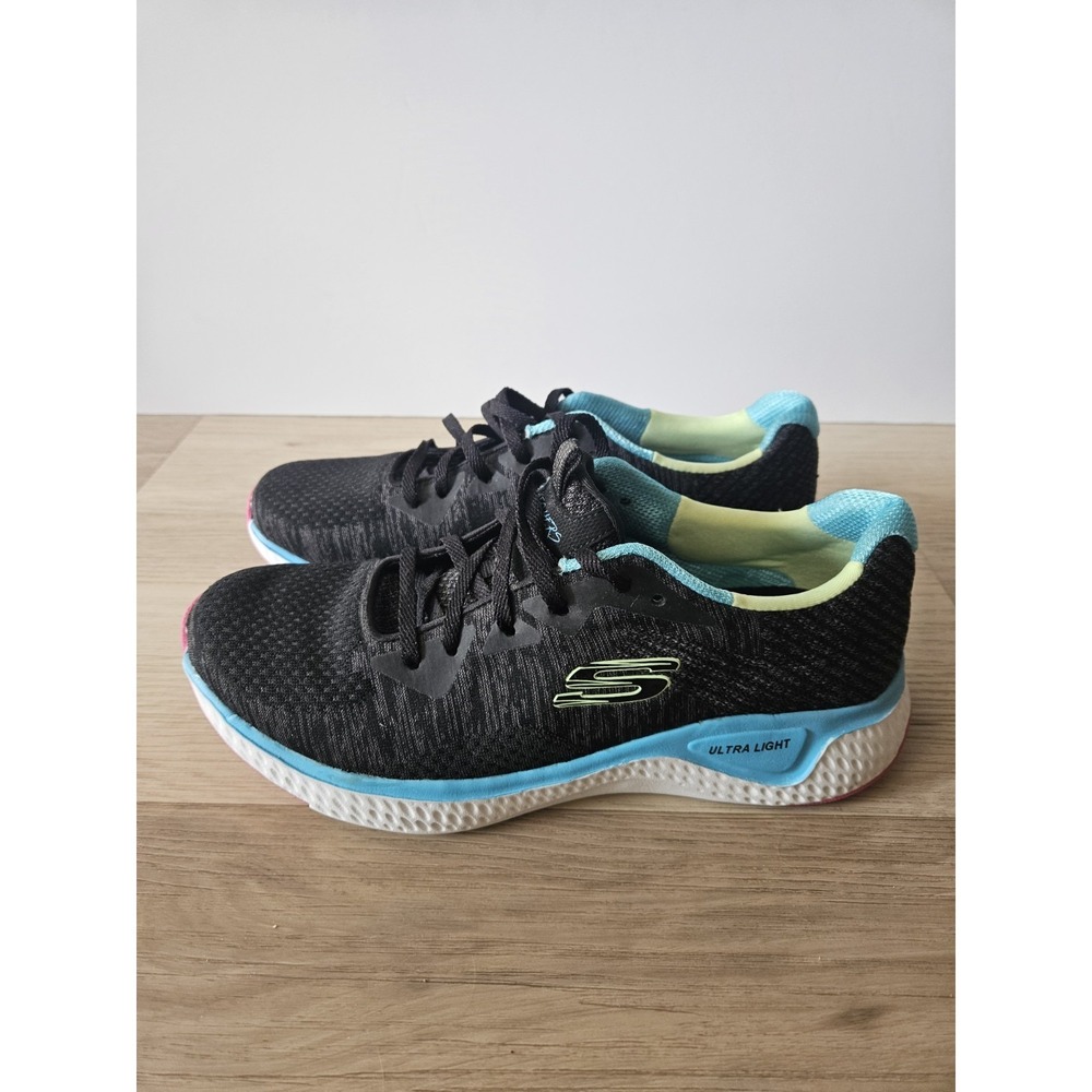 Skechers Solar Fuse Brisk Escape Sneakers Black Multi Blue Pink Women's Size 9.5